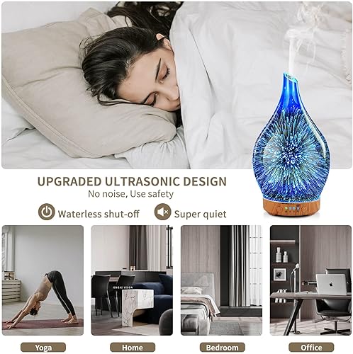 Miniatura 6 de Porseme Difusor de aceite esencial 3D humidificador ultrasónico de aromaterapia de vidrio, apagado automático, ajuste del temporizador, libre de BPA
