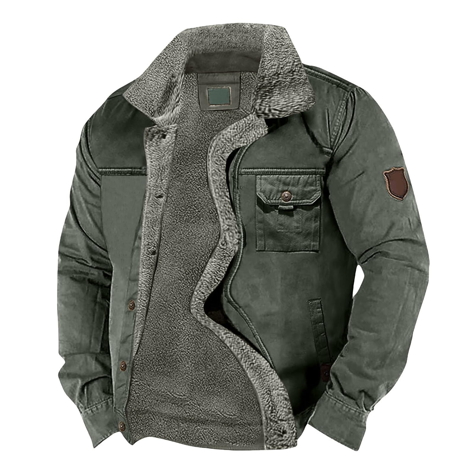 Generisch Herren Outdoorjacke mit Fleecefutter leichtem windabweisende Übergangsjacke für Winter, durchgehender Reißverschluss für einfaches Ausziehen komfortable Passform für maximale
