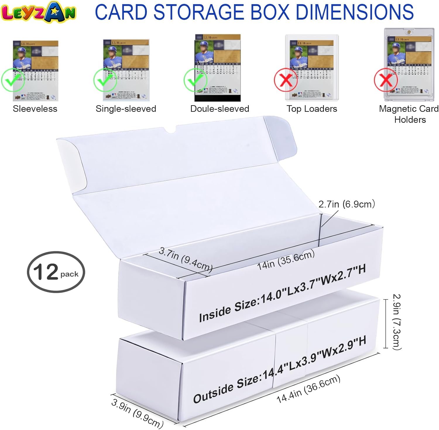 Trading Card Storage Boxes, 12 Pack 1000 Count Cardboard Card Organizer for MTG, TCG & Sports Cards, Fits Sleeved Cards, Bulk Card Storage for Trading Card Collections, 14.4 INCH