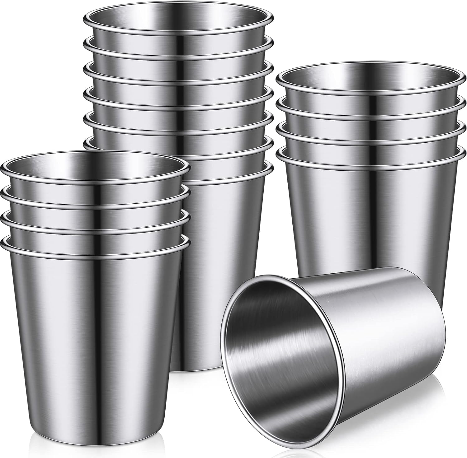 Baderke 16 Pack Stainless Steel Cups for Kids and Adult Pint Tumbler Metal Cups Stackable Tumbler Shatterproof Metal Drinking Glasses for Travel Outdoor Camping(9 Oz/ 260 ml)