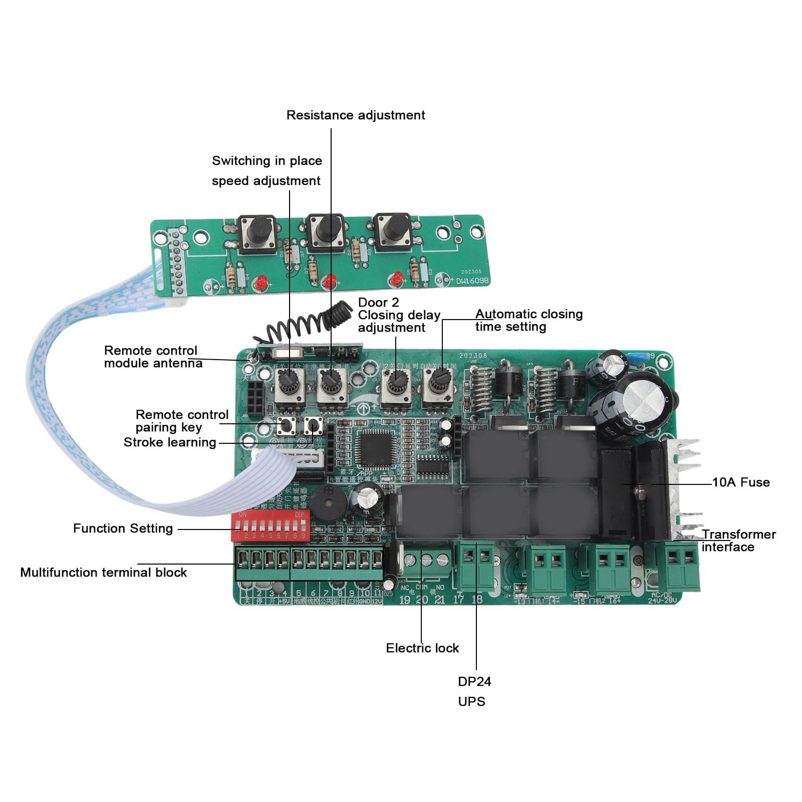 Placa de Circuito de Abridor de Puerta Corredera con Cierre Automático de Puerta, Velocidad de Cierre Ajustable, Ajuste de Resistencia del Motor, Sensibilidad Mejorada para un