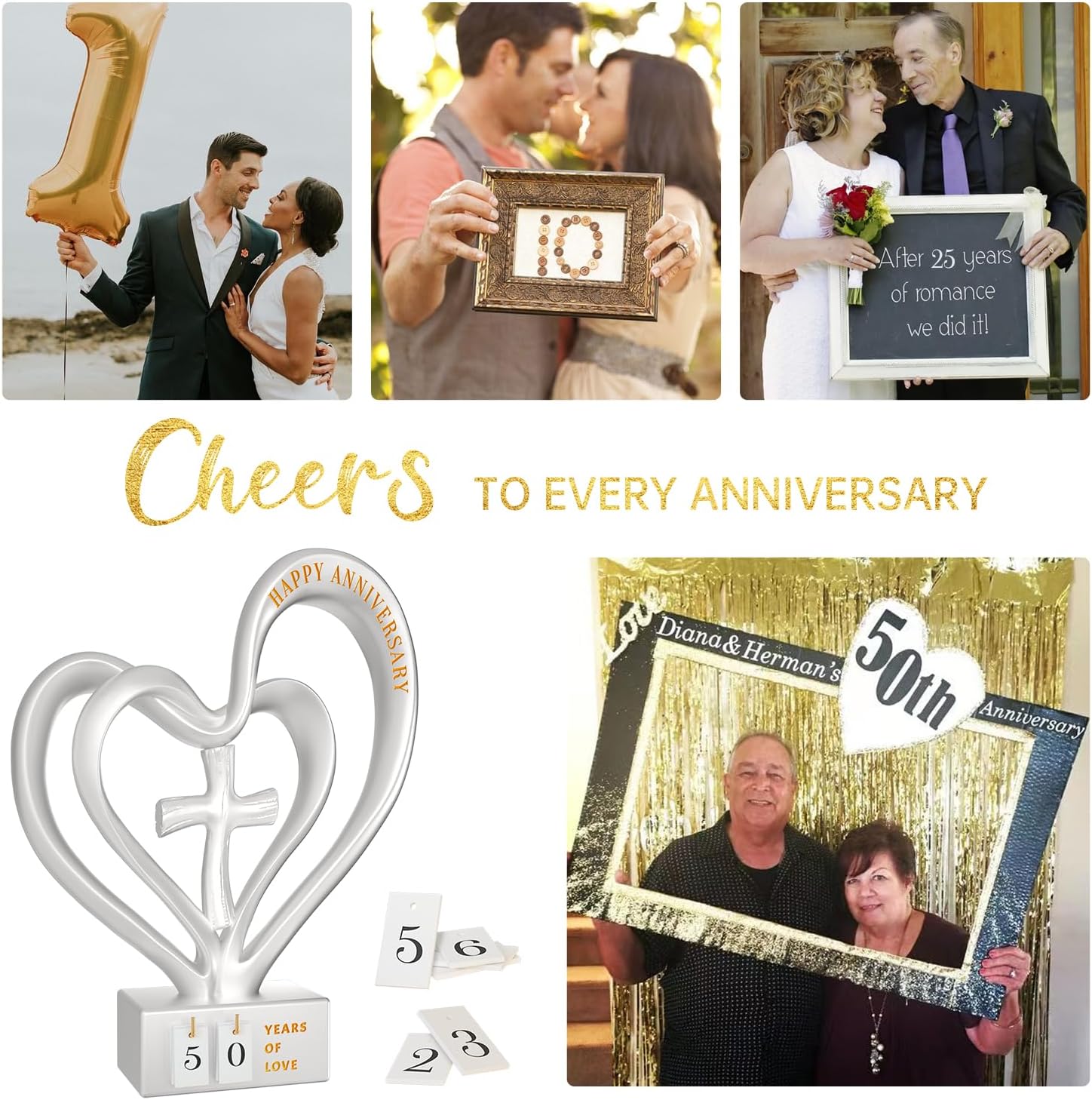 Wedding Anniversary Heart Sculpture Gifts Best for Couple Parents Wife Husband Unique 10th 25th 50th Anniversary Wedding Gift Ideas - Image 4