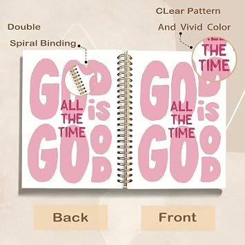 Pink Christian Spiral Notebook Journal, God is Good All The Time Bible Verse Scripture Journal for Women, Christian Gifts for Women, Religious Prayer Notebooks, 5.5x8.3 Inch