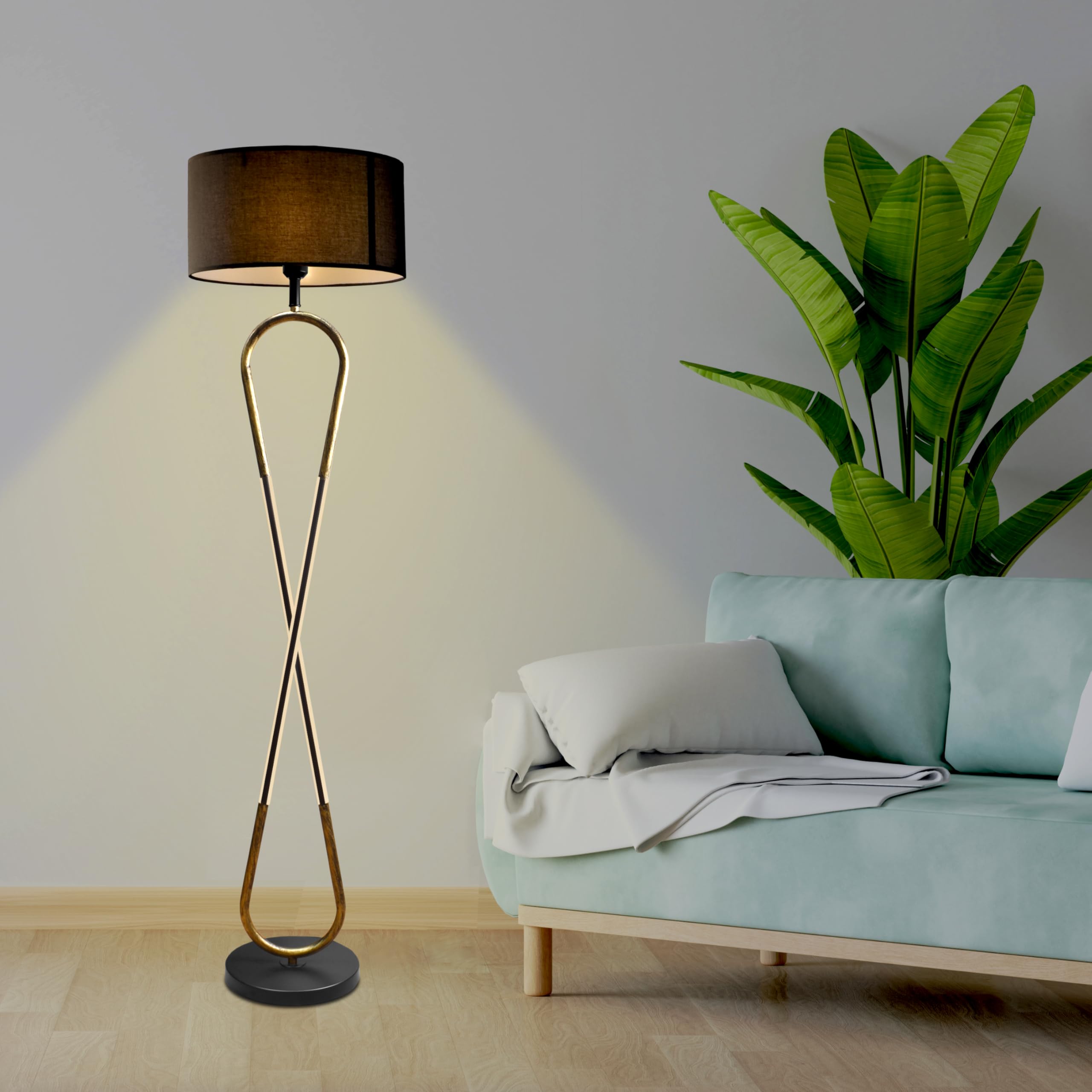 Smartway® - Immense Modern Classic Design Floor Lamp Built in LED Leg for Living Room| Bedroom Corner| Home Décor| Hotel & Office Standing Lamp with Black Jute Lampshade + 3 Color LED Bulb Included