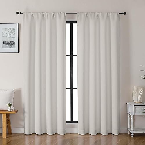 Miniatura 75 de Gwine - Cortinas opacas negras para dormitorio de 84 pulgadas de largo, juego de 2 paneles, cortinas sólidas reductoras de ruido con aislamiento