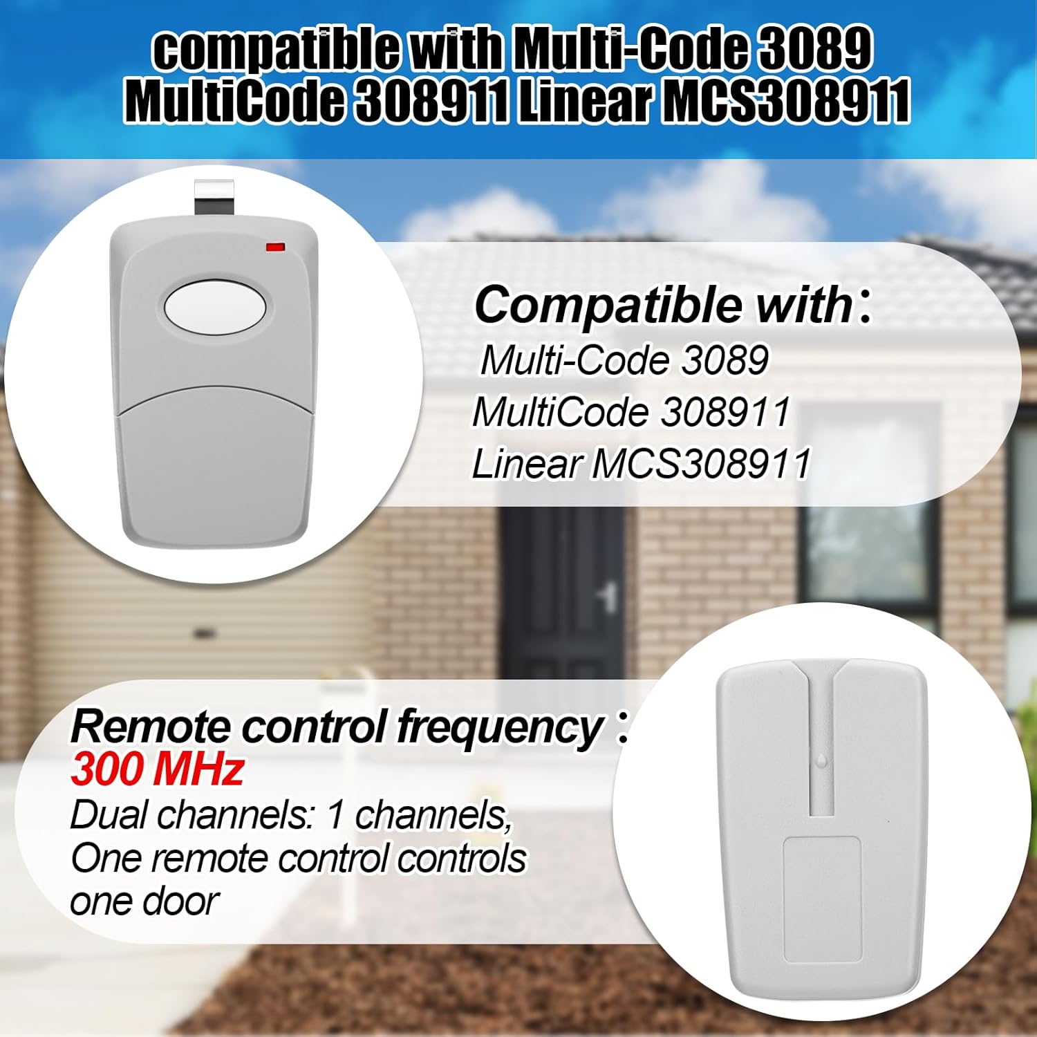 Kingdder 4 Pcs 1 Channel Gate Opener Remote Compatible with Multi Code 3089 308911 Linear MCS308911 300 MHz Garage Door Opener Remote Control Transmitter with Sun Visor Clips