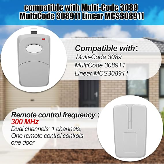 Kingdder 4 Pcs 1 Channel Gate Opener Remote Compatible with Multi Code 3089 308911 Linear MCS308911 300 MHz Garage Door Opener Remote Control Transmitter with Sun Visor Clips