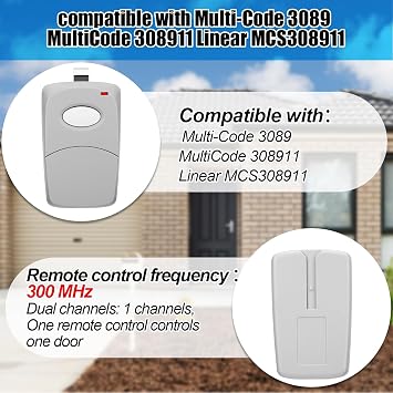 Kingdder 4 Pcs 1 Channel Gate Opener Remote Compatible with Multi Code 3089 308911 Linear MCS308911 300 MHz Garage Door Opener Remote Control Transmitter with Sun Visor Clips