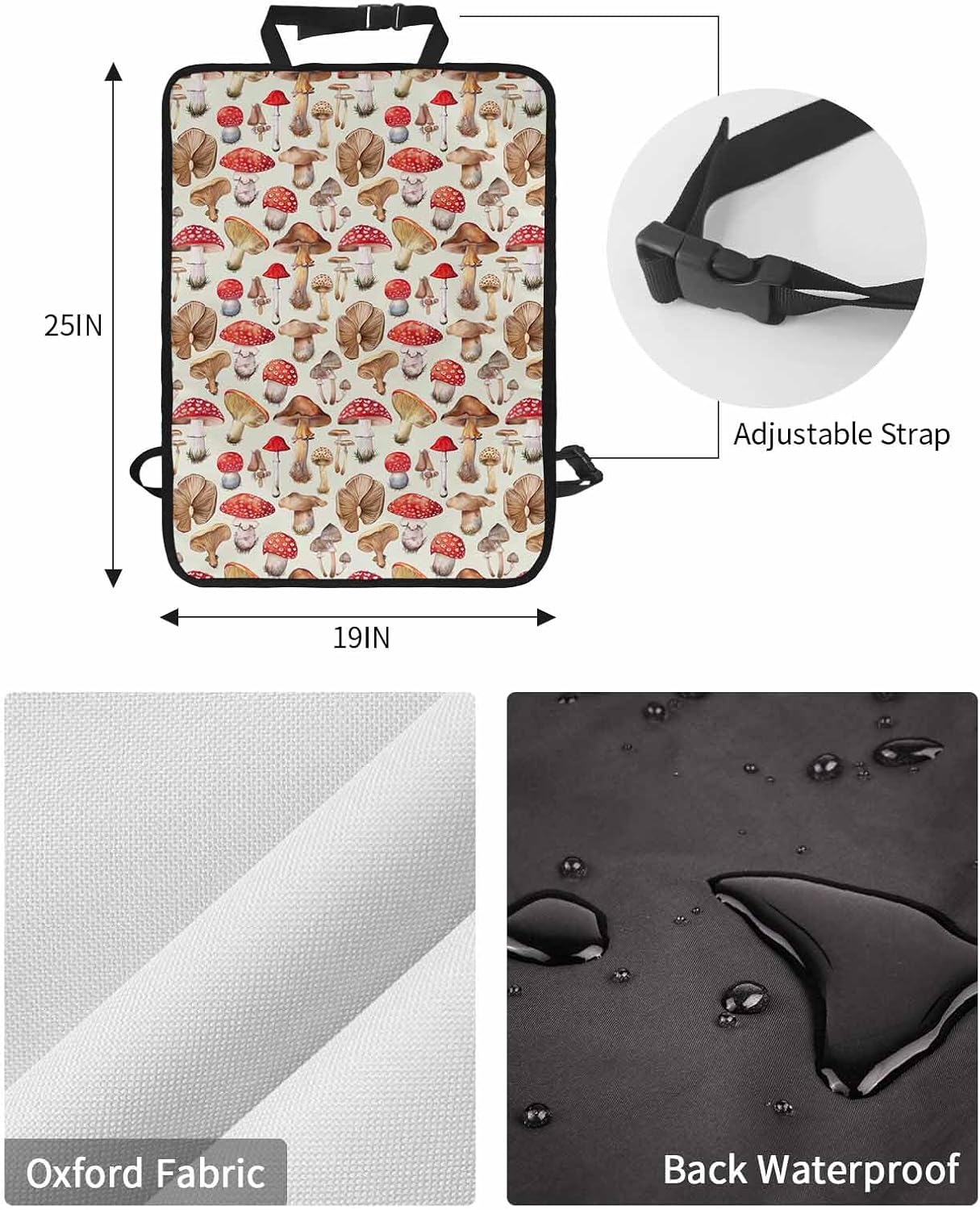 T&H XHome Car Seat Protector, 2 Pack Kick Mats Back Seat Protector Retro Mushroom Spring Summer Plant Leaves Waterproof Backseat Cover for Kids Universal Fit Automotive Interior Protectors