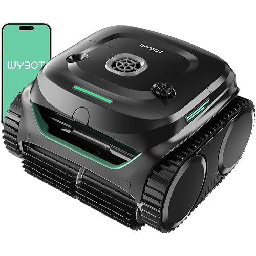 WYBOT C2 Cordless Robotic Pool Cleaner, Dual Filtrations, Floor, Wall &Waterline Cleaning, App Scheduling, Smart Navigation, Pool Vacuum for Inground Pools-Jet Black with Green Handle