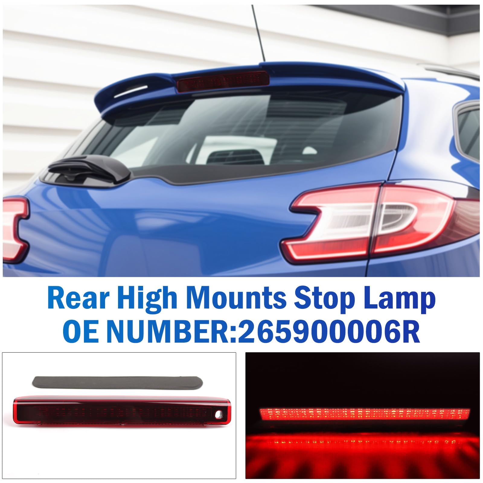 Riloer 265900006R Terza Luce Stop LED, Luce Freno Centrale Posteriore Alta, Compatibile con Renault Megane III MK3 Hatchback 2008-2016, Lente Rossa, Rosso