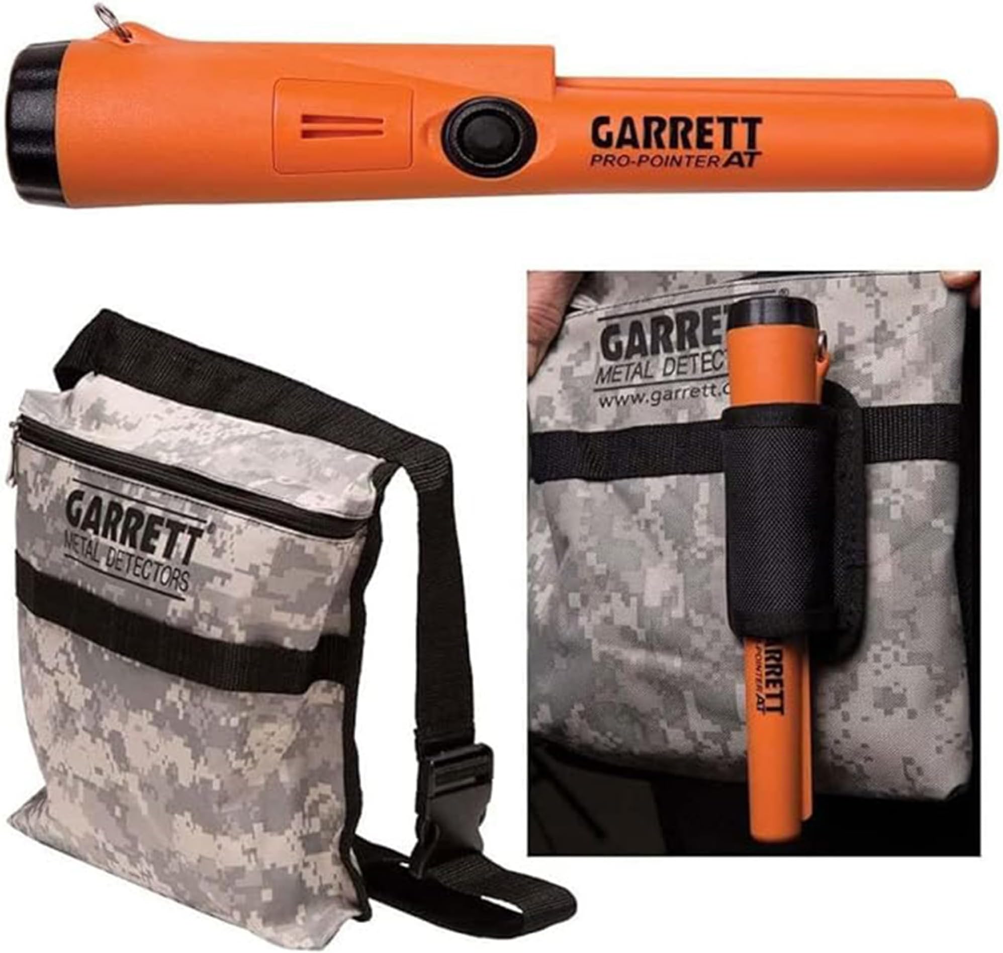 Garrett Pro-Pointer at Waterproof Metal Detector Pinpointer – Made in The USA - 20ft Submersible, 3 Sensitivity Levels, Fast Retune, Lost Alarm, Includes Camo Finds Pouch & Holster
