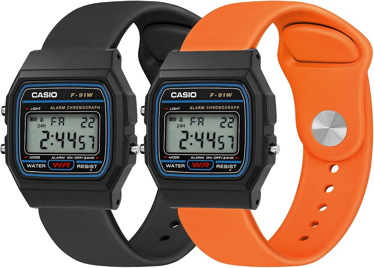 2 Pack Silicone Watch Band for Casio 18mm, Soft Breathable Replacement Strap for Casio F-84/F-91W/F-94/A158/A168/F-105/F-108 and AE-1000 Series, Quick Release Sport Wristband 2-Color Set