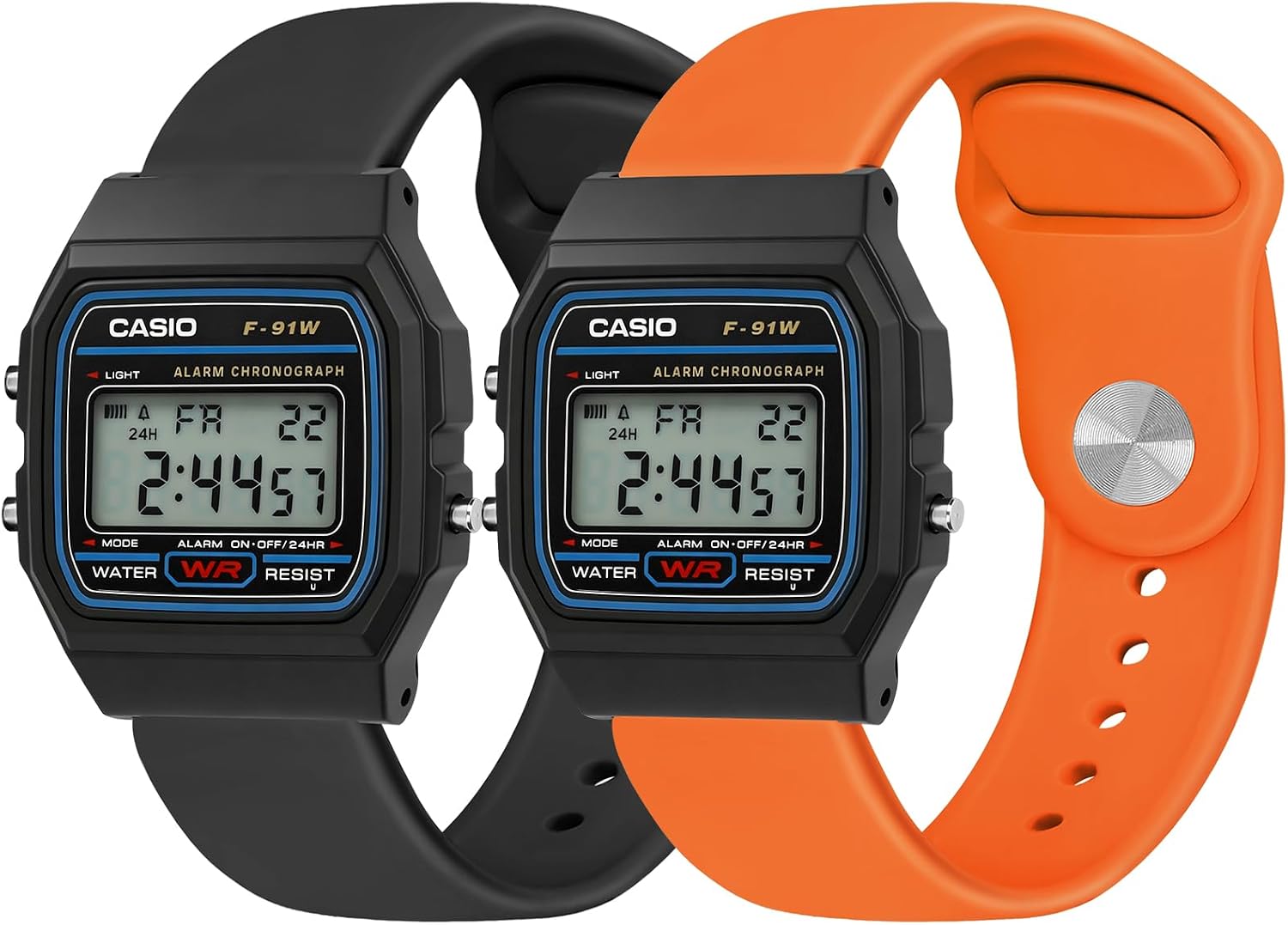 Tiptops 2 Pack Silicone Watch Band for Casio 18mm, Soft Breathable Replacement Strap for Casio F-84/F-91W/F-94/A158/A168/F-105/F-108 and AE-1000 Series, Quick Release Sport Wristband 2-Color Set
