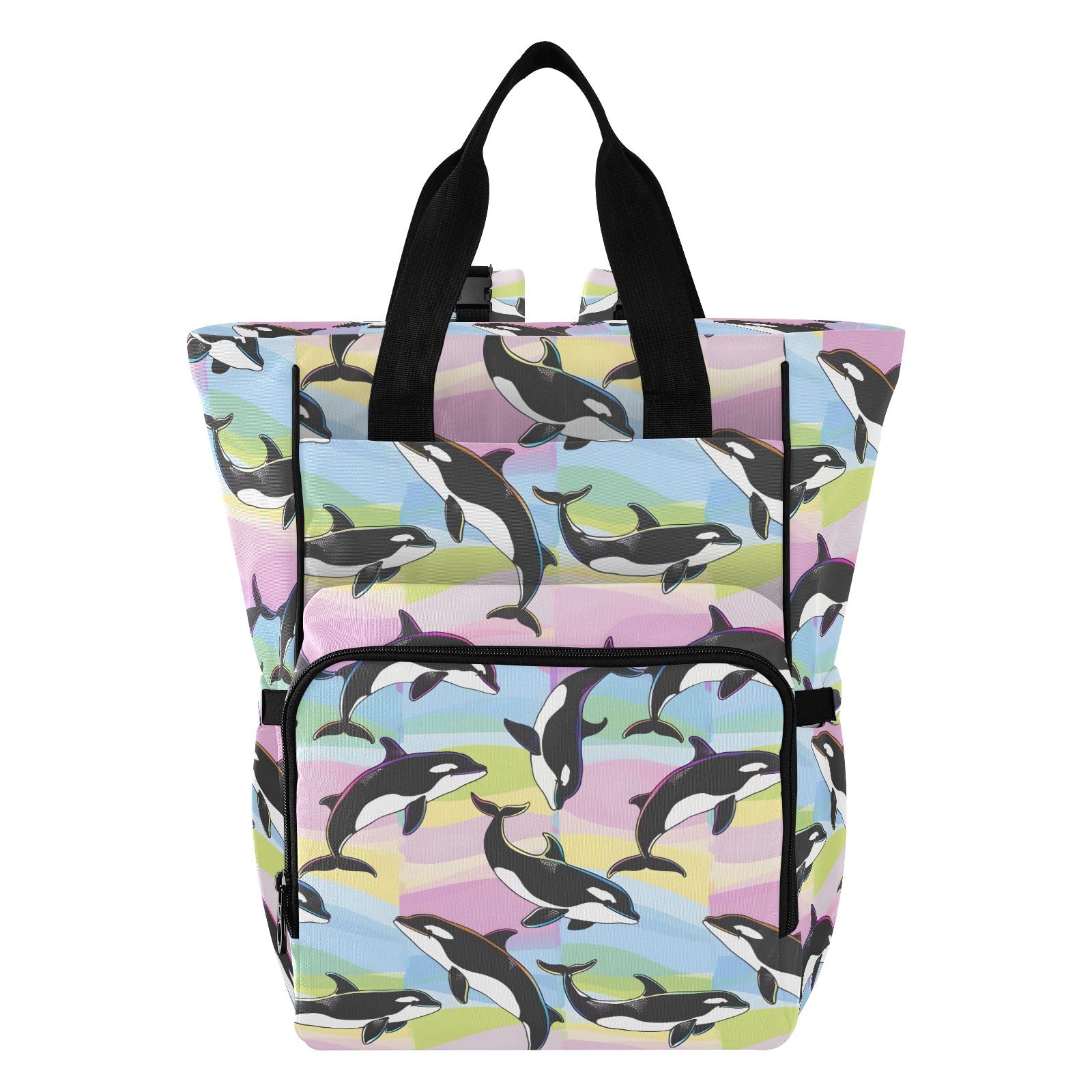 Mnsruu Carino Cartoon Rainbow Orcas Jumping Baby Diaper Bag Zaino Grande Borsa Impermeabile Viaggio Borse per pannolini per mamme e papà