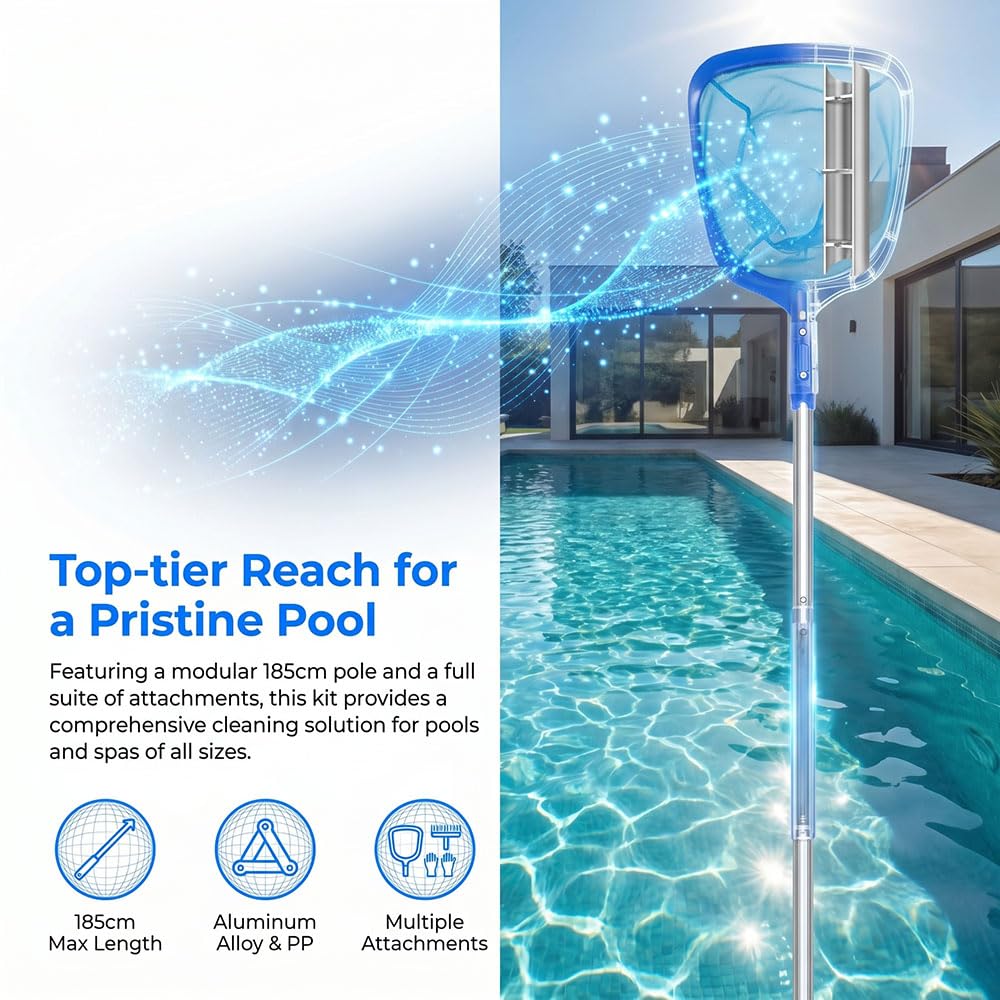 Yi'antai Skimmer Limpieza de Red de Piscina, Red de Limpieza de Piscinas 188cm, Recogehojas para Piscinas con Cepillo Piscina, Kit Limpieza Piscina, Limpieza de Red de Piscina (Azul B)