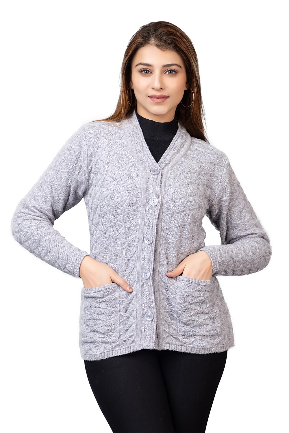 style dusk Women Woolen V Neck Casual Wear Stylish Cardigan Sweaters for Winter with Front Pockets-picture-38