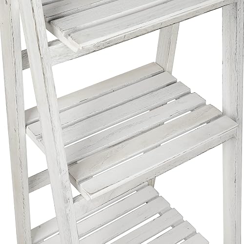 Miniatura 7 de Babion Estantería de escalera de 4 niveles estante de escalera blanco estantería de escalera rústica de madera de 45 pulgadas soporte para plantas