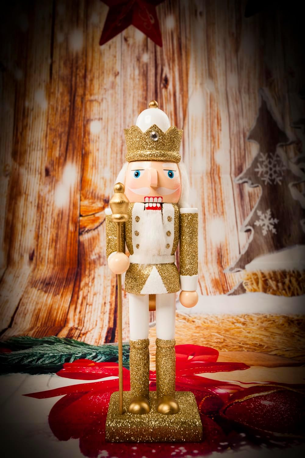 Traditional Christmas Nutcracker Wooden Soldier 10 inches Decorations Gift – Perfect for Christmas Tree, Table Top and Holidays Dinner Table Décor (Gold_04)