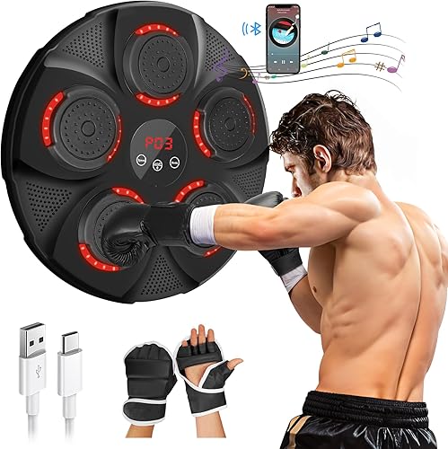 GOENITZ Máquina de boxeo de música, equipo de boxeo recargable para montaje en pared, máquina de entrenamiento inteligente de boxeo para el hogar,