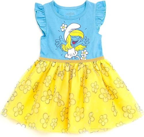 The Smurfs Smurfette Toddler Girls Tutu Tulle Dress Blue/Yellow 3T