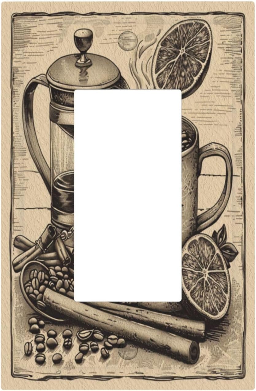 Light Switch Cover Plate Beige Vintage Rustic Coffee Beans Spice 1 Gang Outlet Covers Single Rocker Decorative Switch plates Electrical Wall Plates GFCI Receptacle for Kitchen Coffee Bar Decor