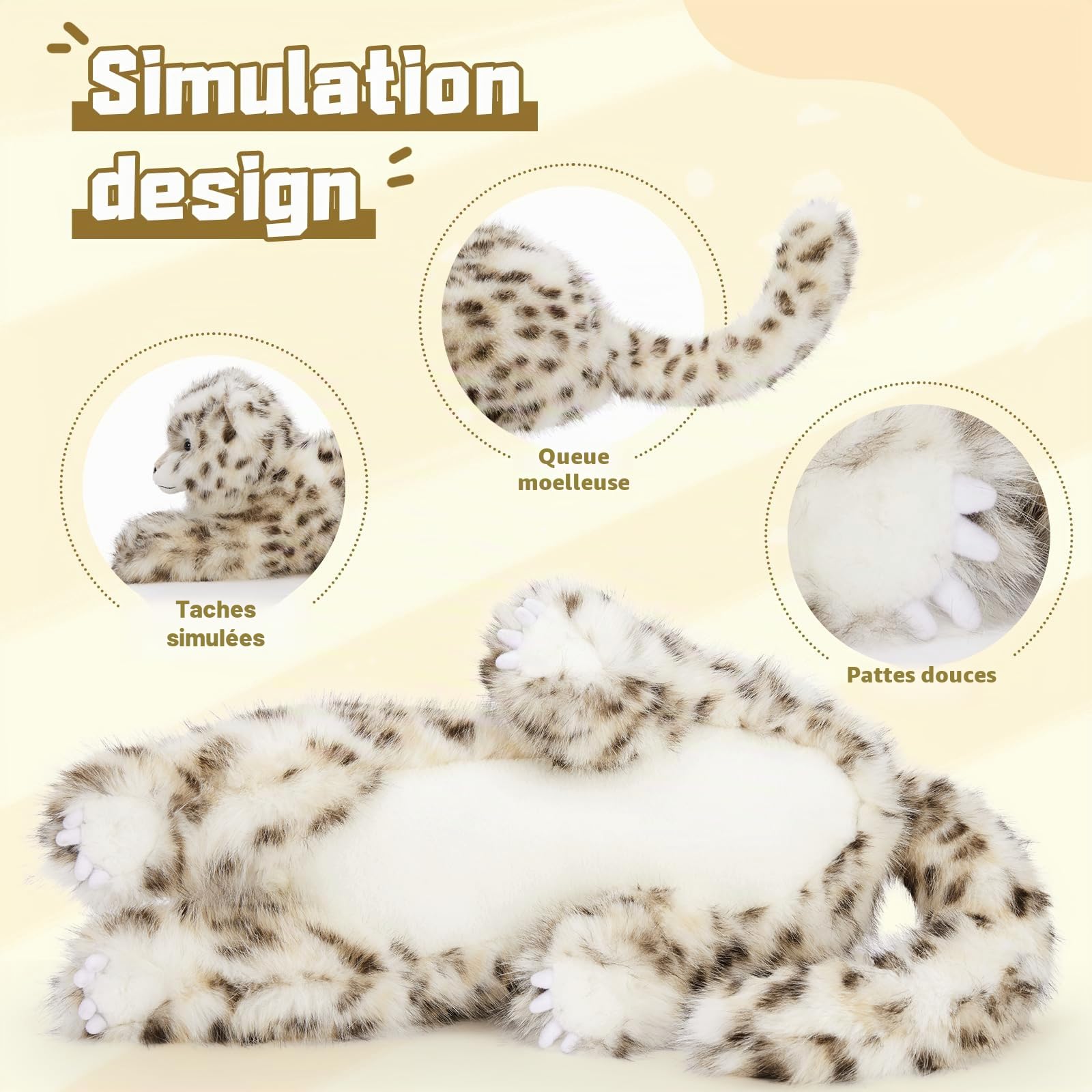 MorisMos Peluche léopard des neiges Géant Animal Jouets,60cm Grand léopard des neiges Mignon Moelleux Peluche Grosse Douce Animaux,Cadeaux pour Les Enfants, Cadeau d'anniversaire, Adorable Coussin.