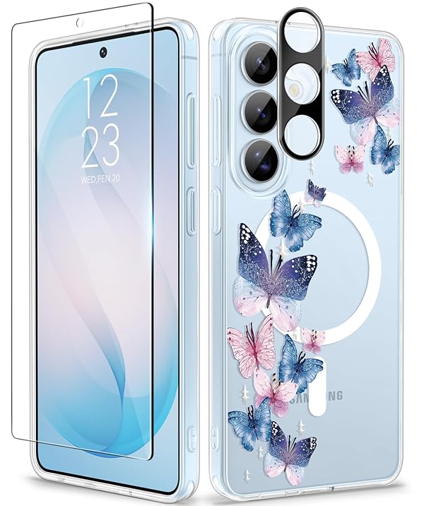 GVIEWIN for Samsung Galaxy S26 Plus Case Compatible with MagSafe, Clear Floral Shockproof Protective Women Phone Case, Non-Yellowing, Screen&Camera Lens Protector for S26 Plus 6.7",Colorful Butterfly by GVIEWIN - Used condition - US$13.37
