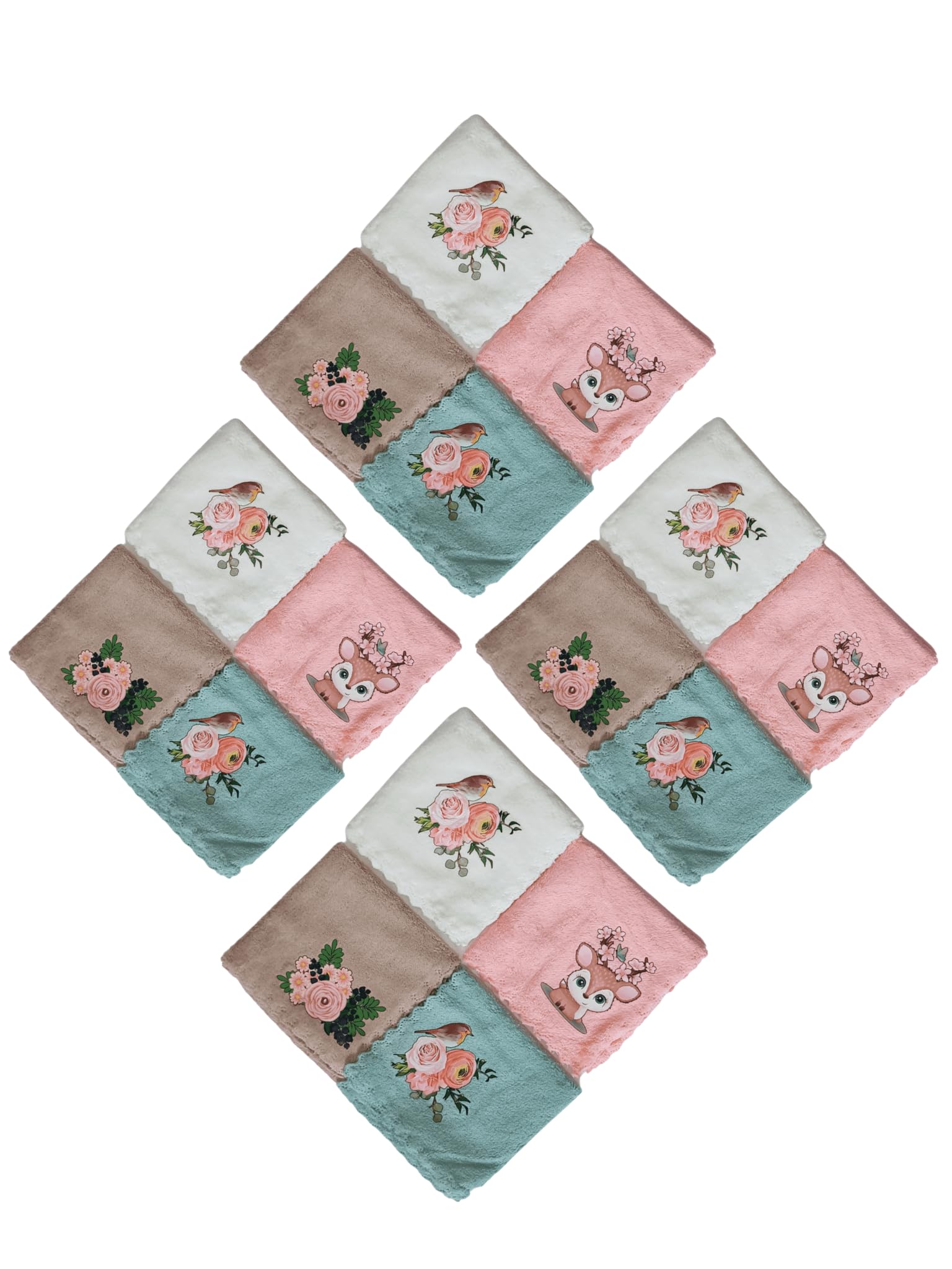 Face Towel Handkerchief Rumal 300GSM Soft and Absorbent Rubber Printed Face Towels for girls Women's, Kids and Newborn Babies Set of 5 Multicolor-image-39