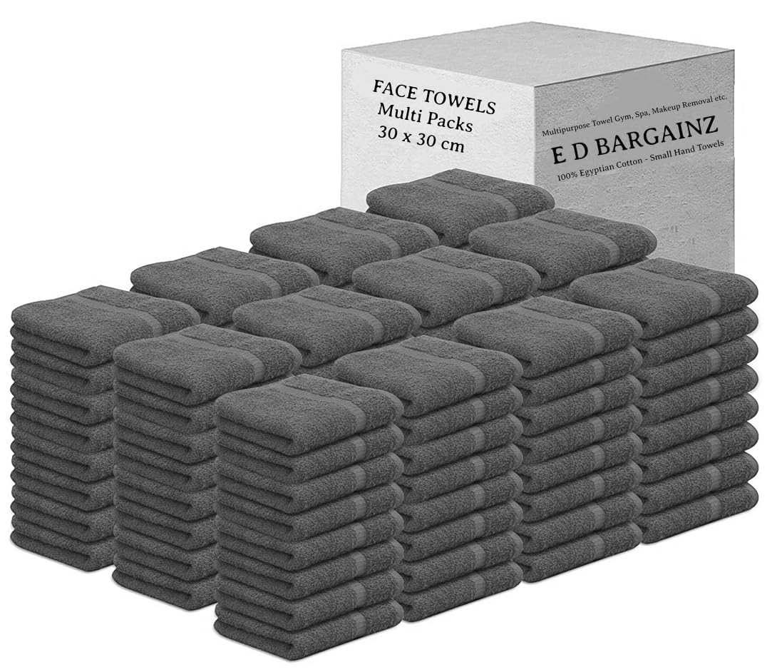 Face Cloth Pack of 6, 12, 24, 36, 48, 96 Soft Flannels Set100% Egyptian Cotton Face Towels Quick Dry Washcloths 30x30cm Gym, Golf, Spa Small Hand Towels 500-GSM (Charcoal Grey, 24)