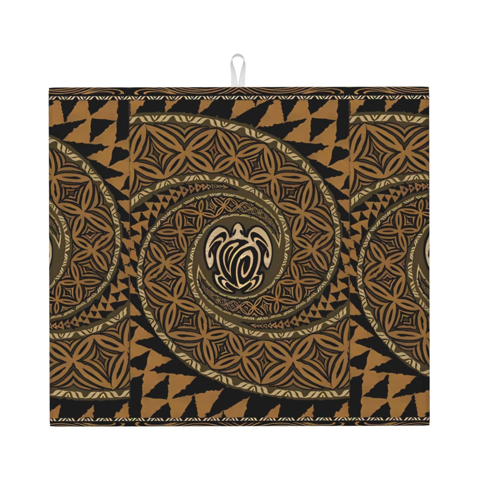 WHJSHOP Hawaiian Tapa Honu Turtle Prints Kitchen Drying Mat - Absorbent Dish Drying Throw with Vibrant Prints, Quick-Dry Countertop Layer for Dishes & Glassware - Non-Slip
