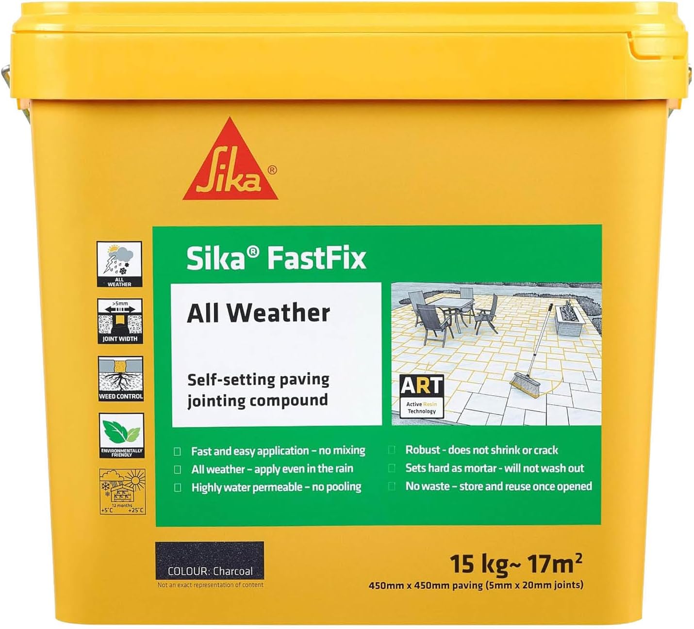 FastFix All Weather Self-Setting Paving Jointing Compound – Ready to Use – No Mixing Required - Charcoal – 15kg – 17 sq. m