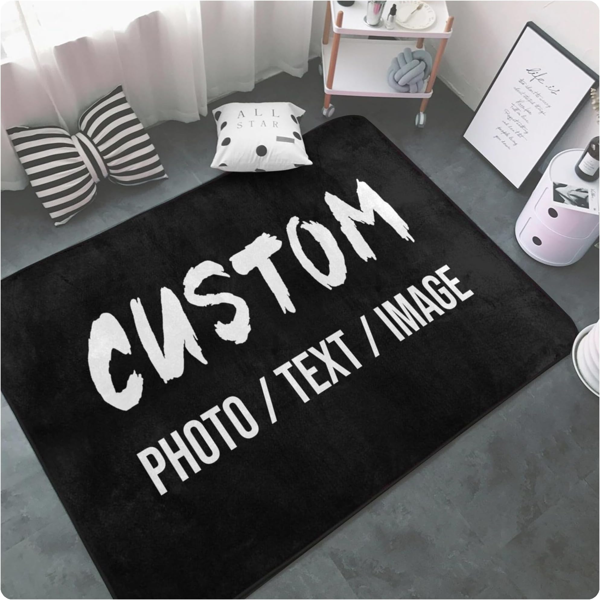 Custom Rug Personalized Area Carpet with Your Logo Image Text Photo, Anti Slip Washable Door Mat Decorative for Bedroom Living Room Office Garden Balcony etc 36 x 24 in