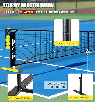 BAGAIL Portable Pickleball Net Set, 22 FT Regulation Size Pickle Ball Net with Ball Collector, 4 Balls and Carry Bag, Easy Setup for Outdoor Indoor Driveway