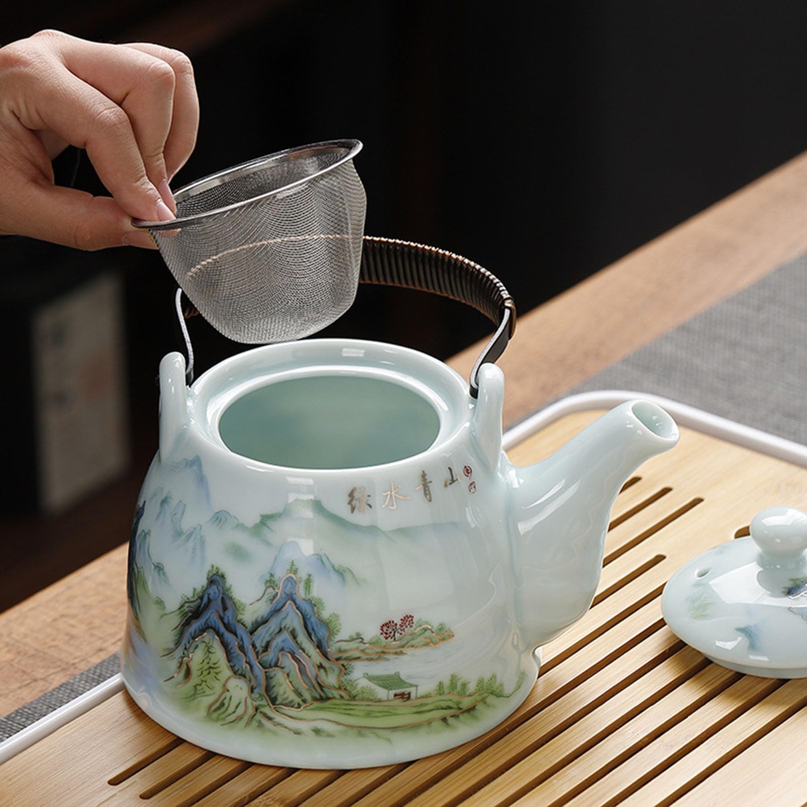 Japoński dzbanek do herbaty w stylu vintage, z sitkiem, 950 ml, ceramiczny dzbanek do herbaty z zaparzaczem o dużej pojemności, do gospodarstwa domowego, zestaw do herbaty luzem, herbata liściasta