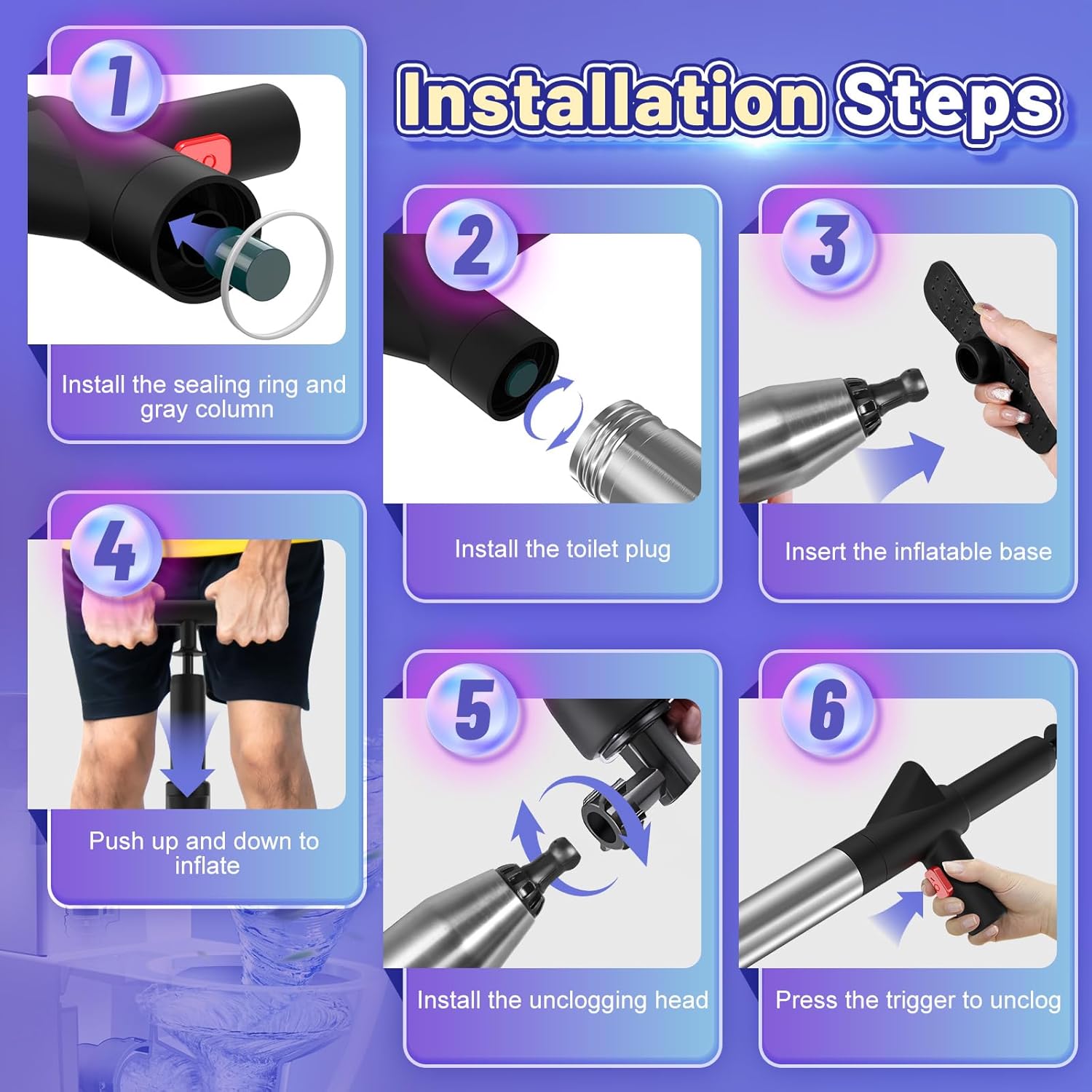 Toilet Plunger, High Pressure Air Drain Blaster, Drain Clog Remover Tool, High Pressure Drain Blaster Gun with Visual Barometer, Powerful Sink Plunger for Bathroom Kitchen Toilet Clogged Pipe