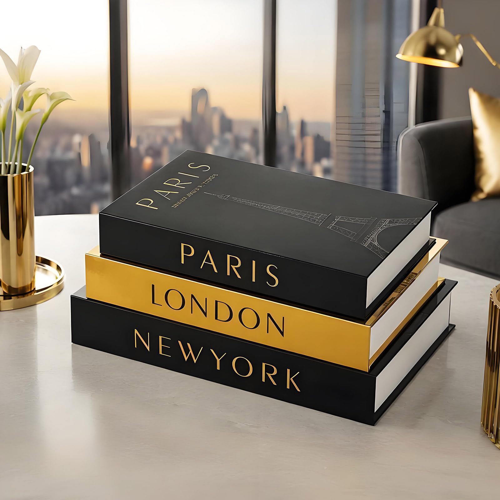 Luyseyha Decorative Book Storage Boxes, Modern Minimalist Black and Gold Faux Books with Hidden Storage, Luxury Decorative Books for Coffee Table, Shelf, Home Décor