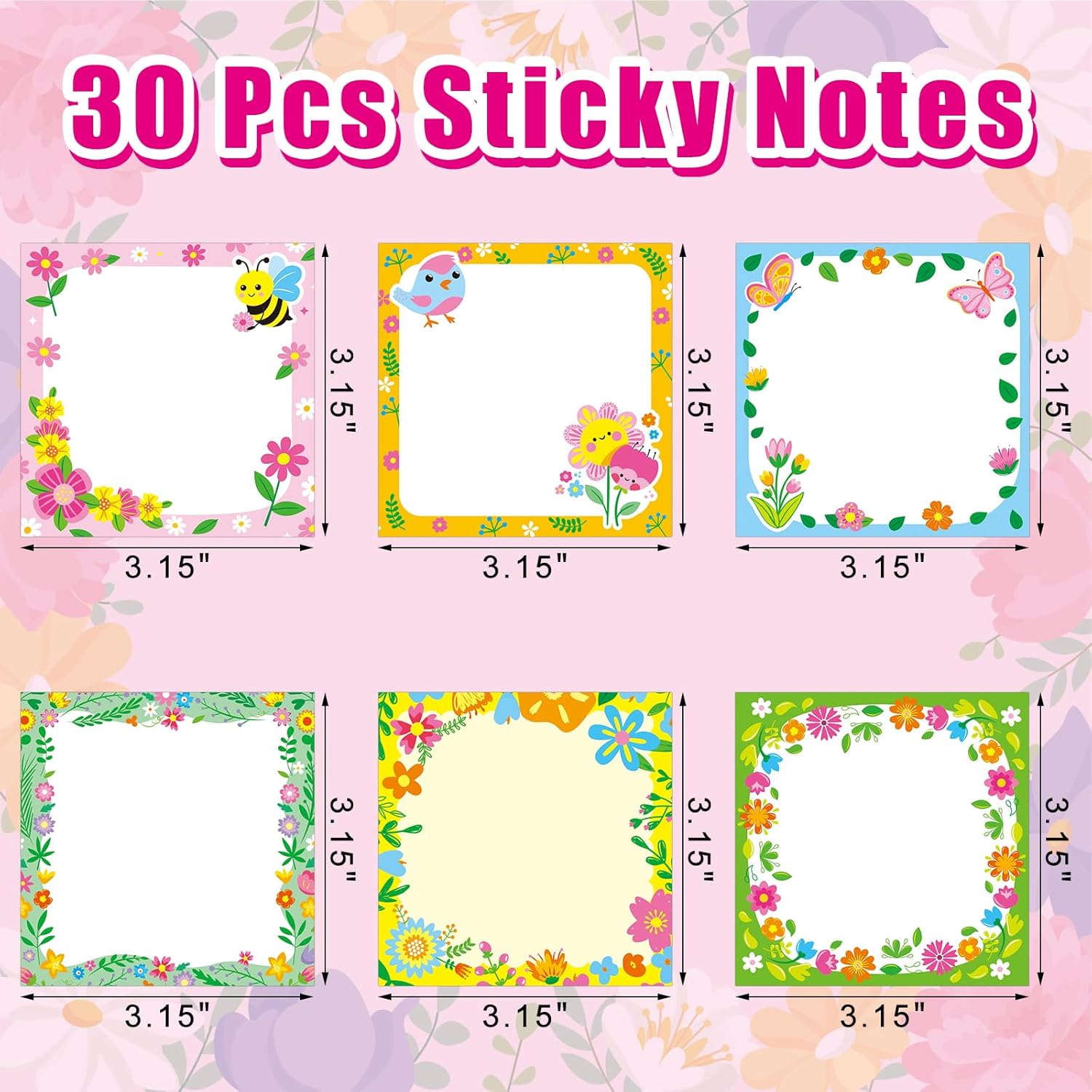 30 Pcs Spring Sticky Notes Flower Note Pads Spring Floral Memo Notes for Spring Tea Party Birthday Gifts School Students Teachers Office Presents - Image 2
