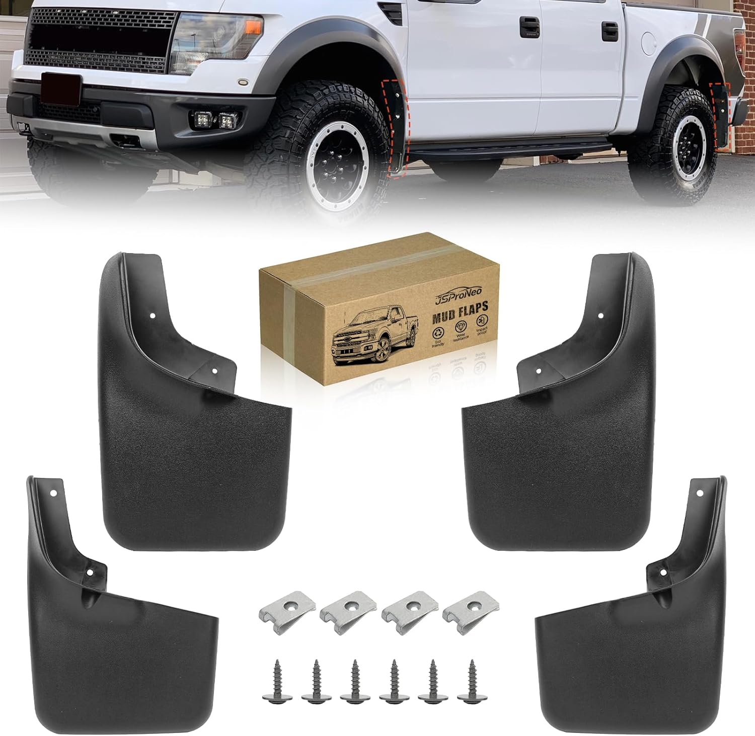 Mud Flaps for Ford F150 04-14 with Fender Flares Accessories (Not Compatible with Ford Raptor), No Drill Wheel Splash Guards Mud Guards Exteriores Body Kit for Ford F150 2004-2014, Front & Rear 4pcs