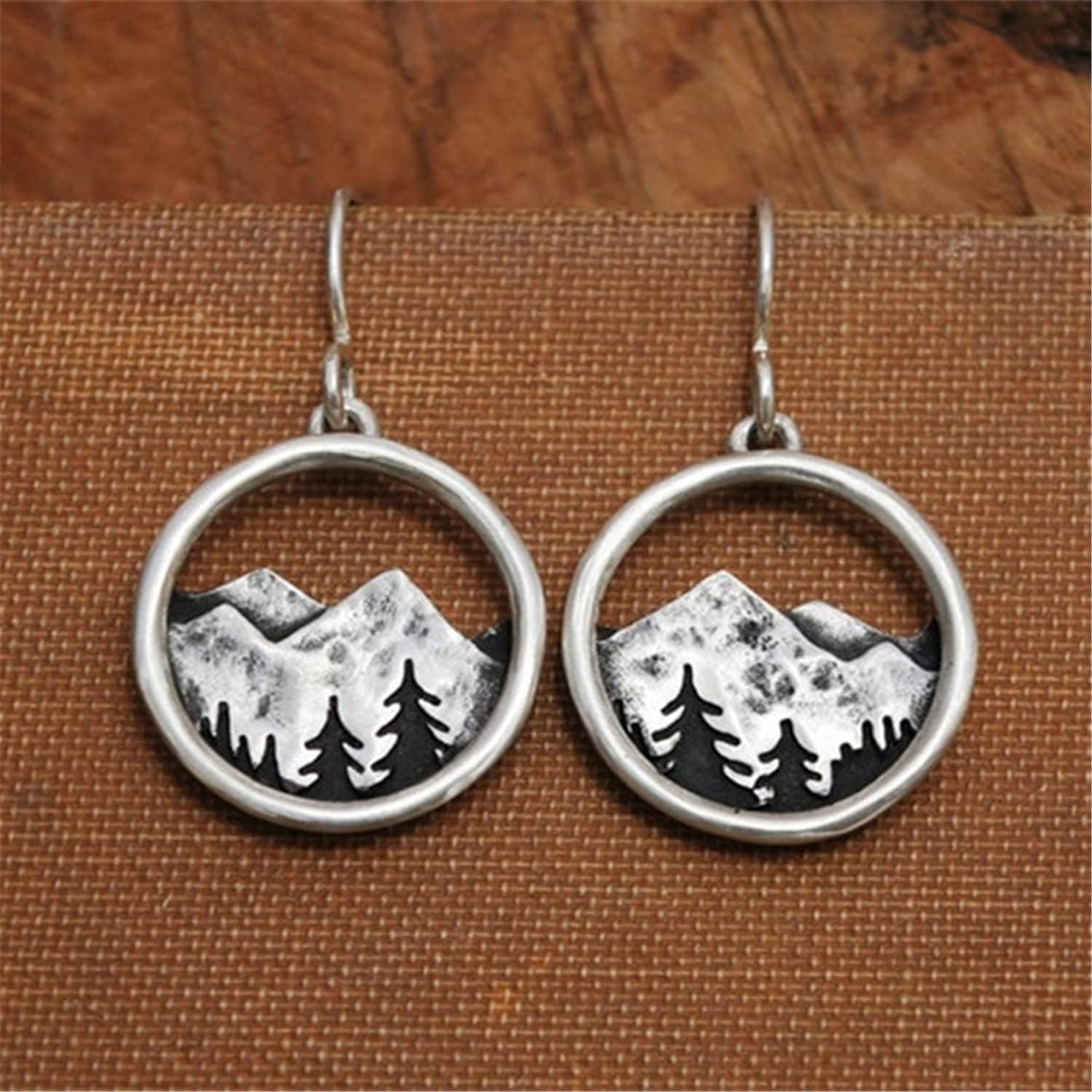 Vintage Mountain Valley Sunset Landscape Earrings Retro Silver Full Moon over Snow Mountains Earrings with Tree for Women Hikers Outdoor Lovers Jewelry Gifts - Image 2