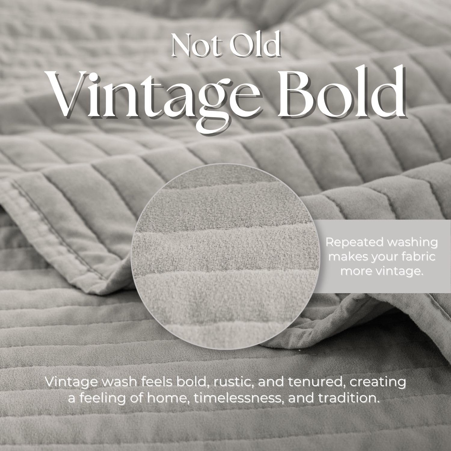DOWN HOME Queen Quilt Bedding Set with Shams, Vintage Washed Soft Quilted Blanket Thin Comforter Lightweight Bedspread Coverlet Bed Cover, Brushed Microfiber Stripe Stitching, Light Gray, 86"x90"