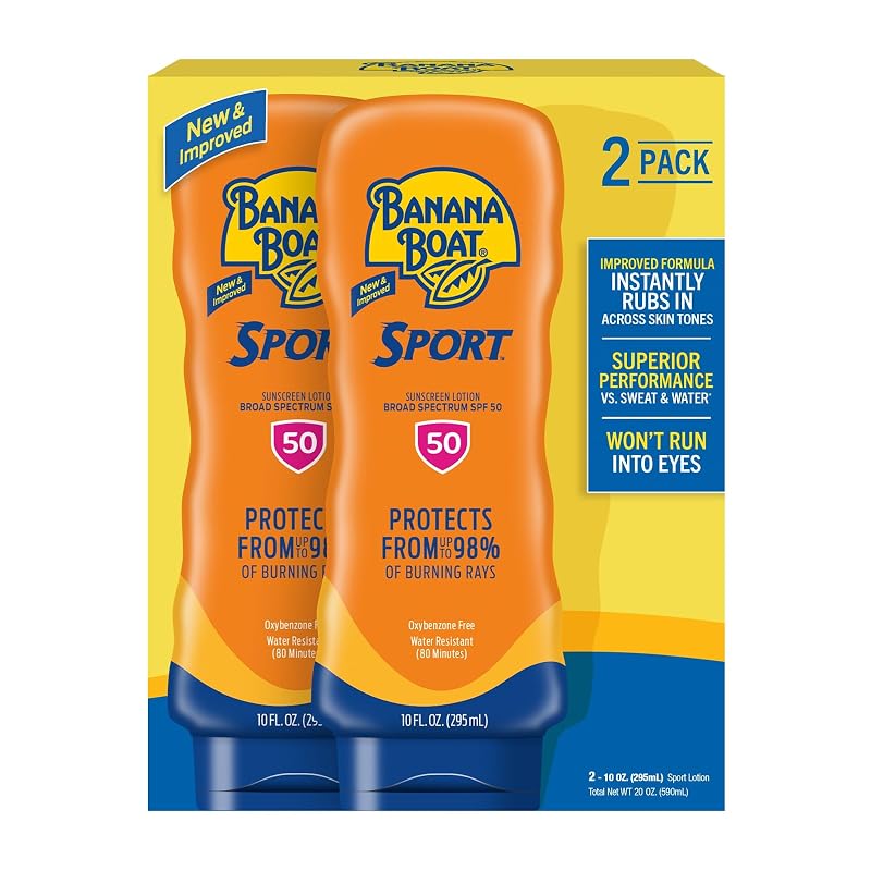 Loção protetora solar corporal Banana Boat Sport FPS 50, pacote com 2 unidades de 296 mL
