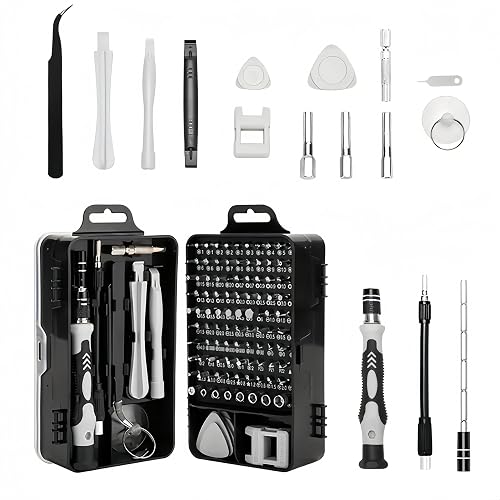 Juego de destornilladores de precisión de 115 piezas para teléfono, computadora, reloj, consola, lentes, electrónica, kit de herramientas de reparación profesional