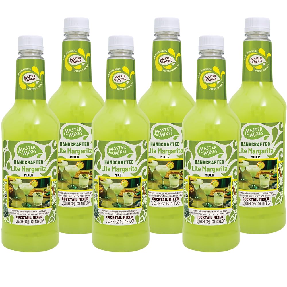 MASTER OF MIXES Margarita Lite Drink Mix, Ready To Use, 1 Liter Bottle (33.8 Fl Oz), Pack of 6