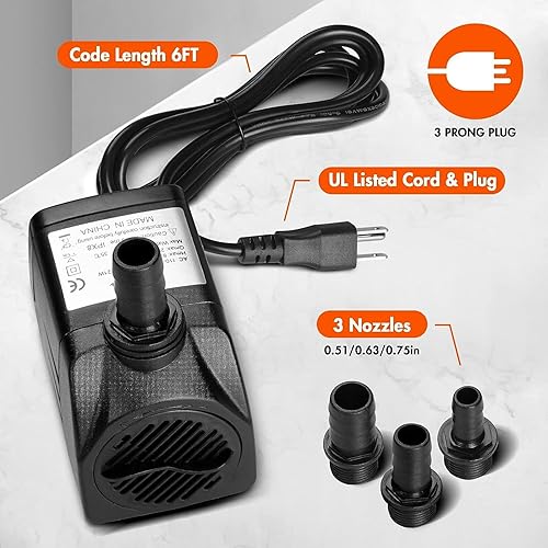 Miniatura 5 de Simple Deluxe Bomba de agua sumergible para pecera, hidroponía, acuaponía, fuentes, estanques, estatuas, acuarios y en línea, color negro