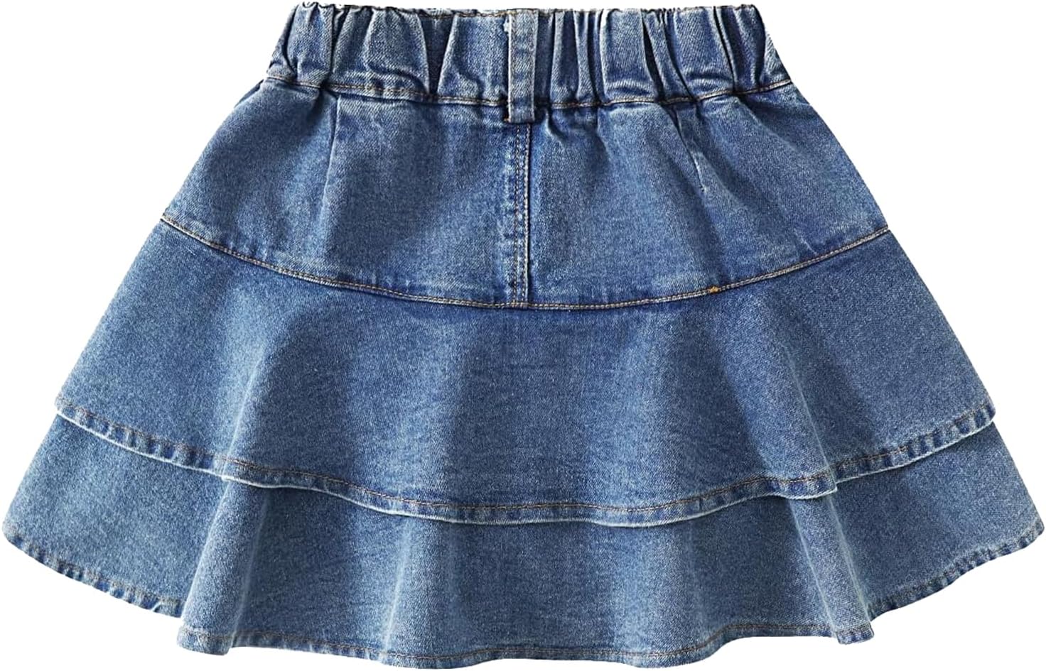 Little Girl's Denim Ruffle Skirts Mini Flared Pleated Toddler Jean Skorts with Shorts Underneath 3-14 Years - Image 4