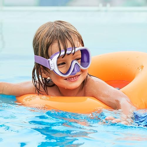 Miniatura 9 de Gafas de natación para niños, máscara de buceo de esnórquel de 180 con cubierta para la nariz, gafas de natación antivaho para niños con correa de