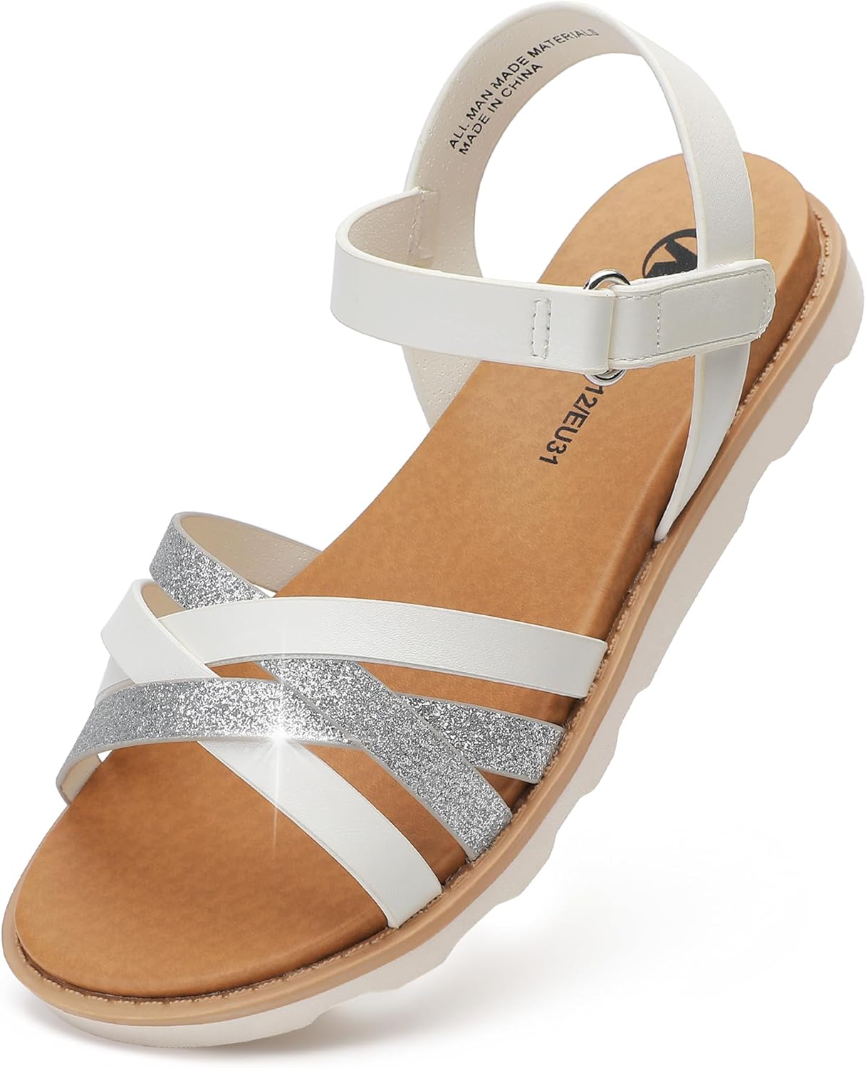 shoeslocker Girls Sandals Open Toe Summer Flat Dress Shoes with Adjustable Straps for Little/Big Kids
