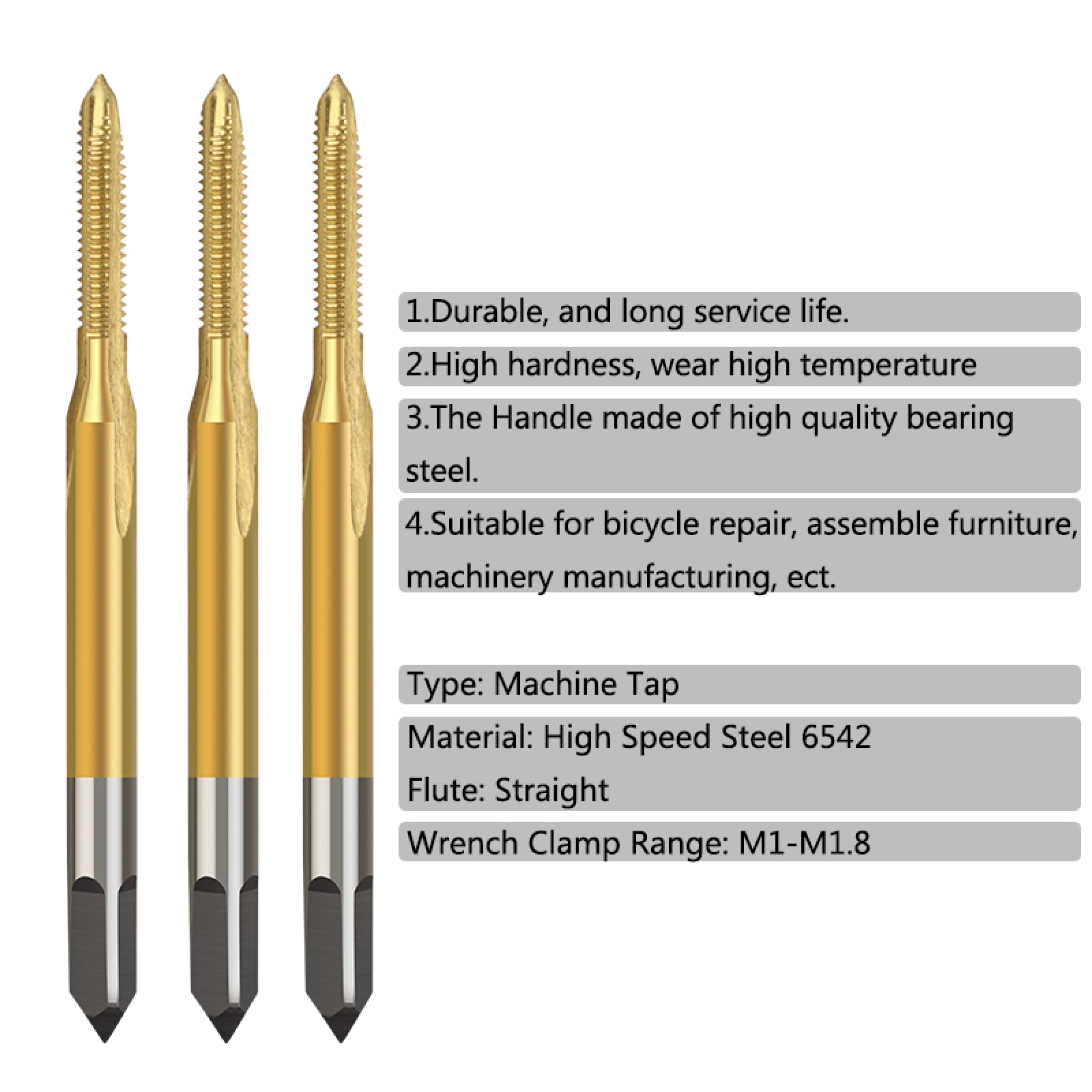 Set di 6 Punte per Trapano, Maschi per Macchina, Maschi per Viti metriche M1-M1.8, Maschi per Viti HSS, Maschi per Viti Rivestiti in Titanio