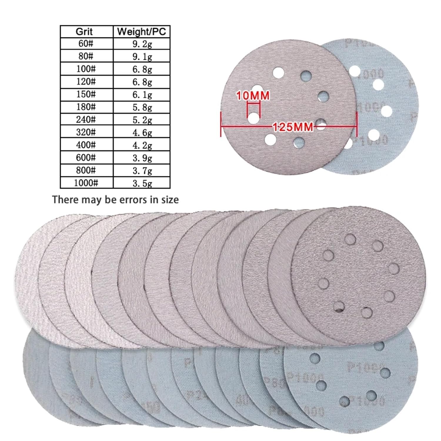 50Pcs/Set Sanding Disc 5 Inch 8 Hole Hook and Loop Sandpaper 125mm 60-1000 Grit(800)